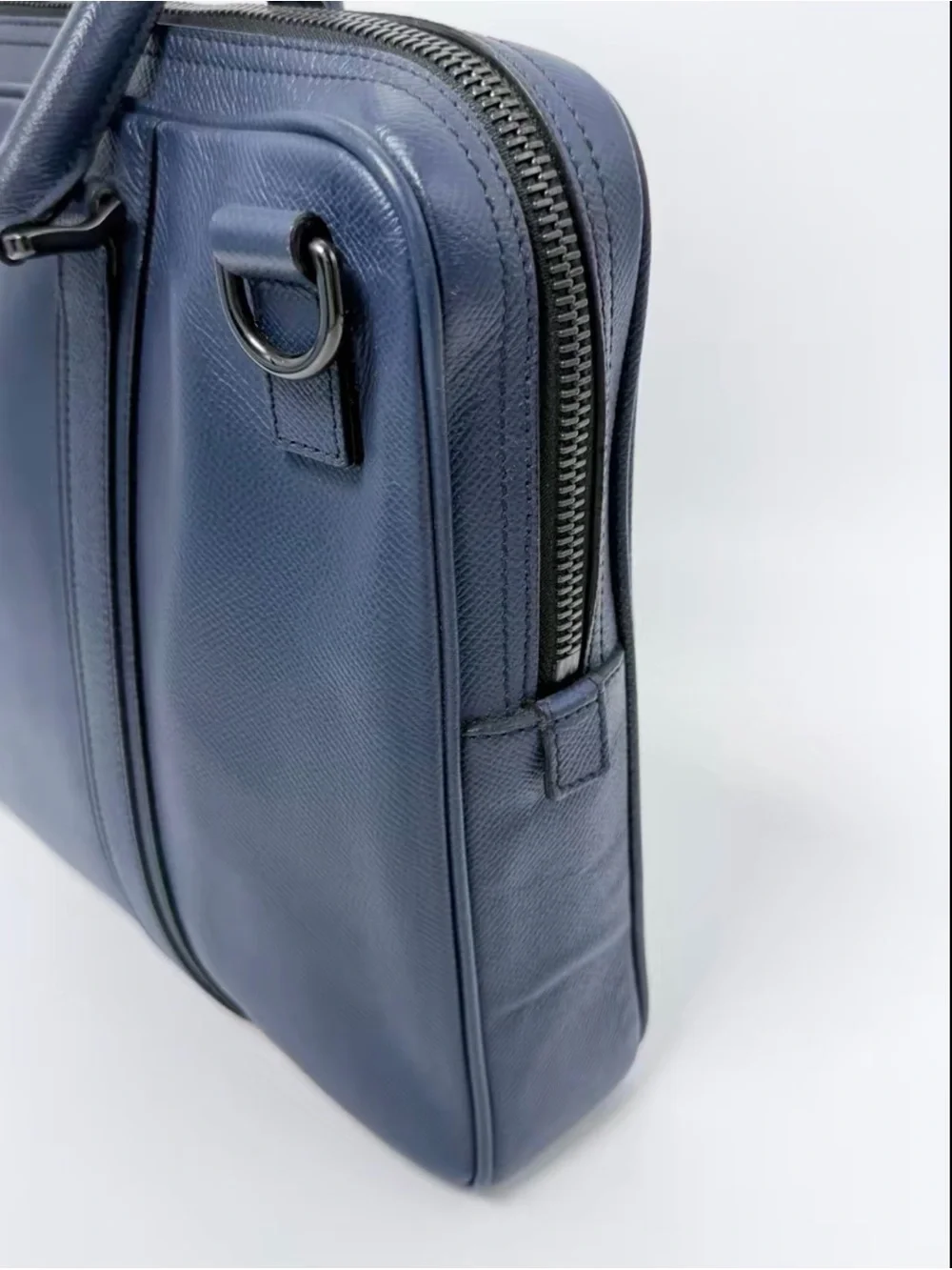 Burberry Navy Leather Laptop Briefcase with Black Detachable Strap